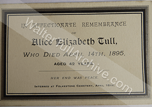 Funeral card for Alice Elizabeth Tull (née Palmer)